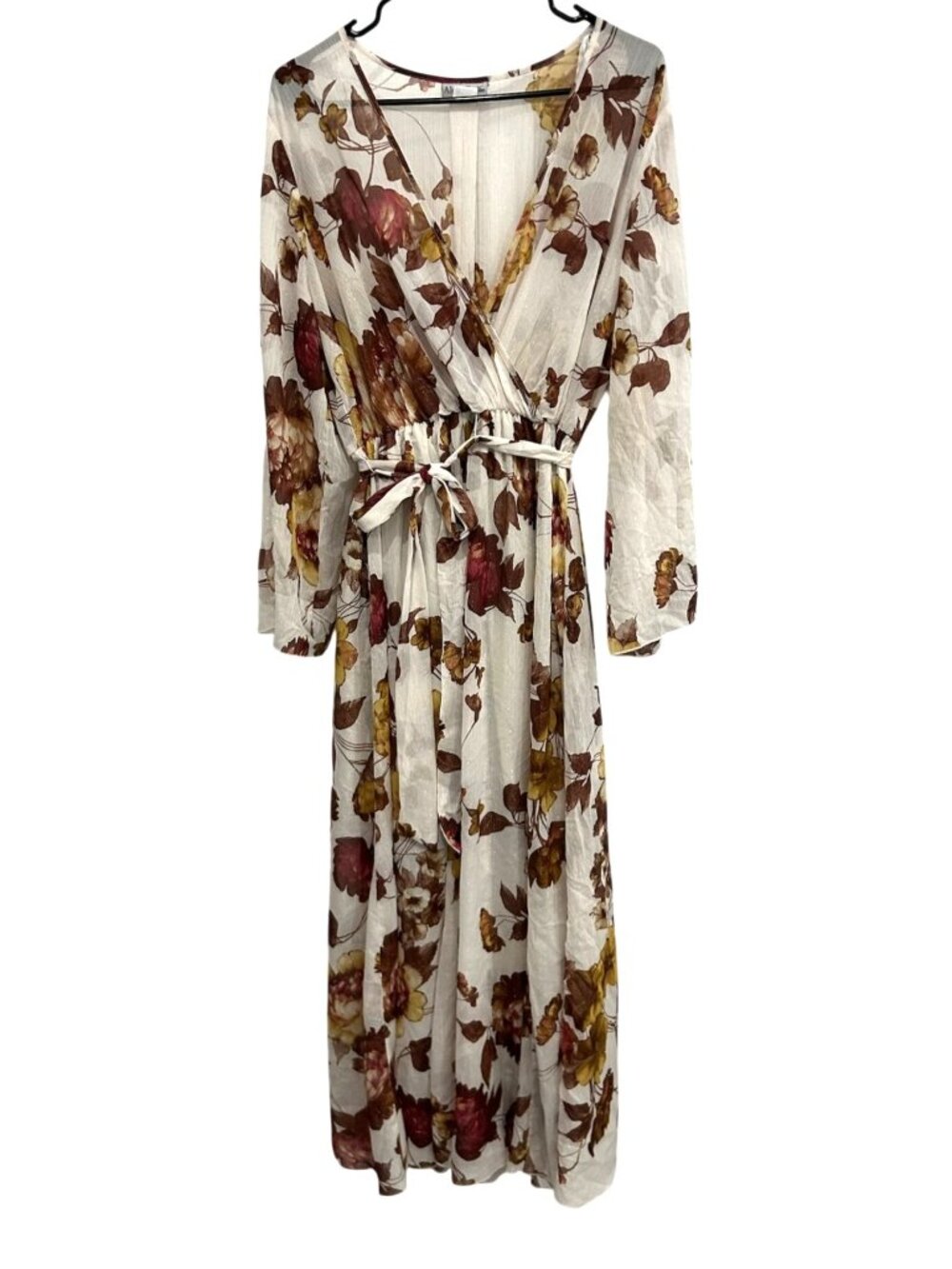 Alexa B Nites 14W Floral Sheer Wrap Maxi Dress Belt Tie Romanticcore Whimsical
